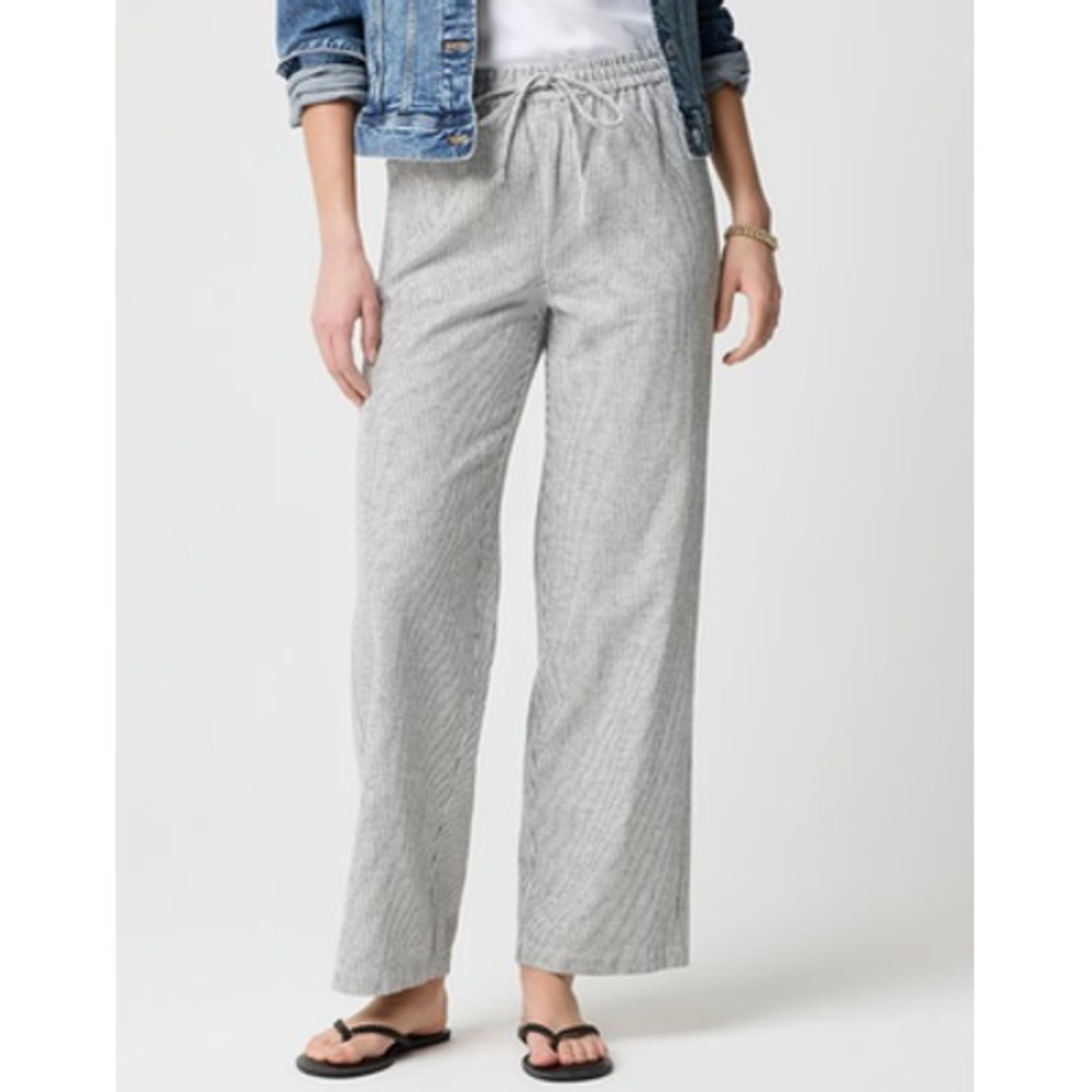 J Crew Pants Womens 00 Gray Striped Linen Cotton Pull On Wide Leg Lounge Summer